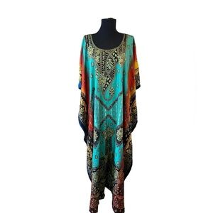 Vintage Sante Classics Green Turquoise Colorful Kaftan Caftan